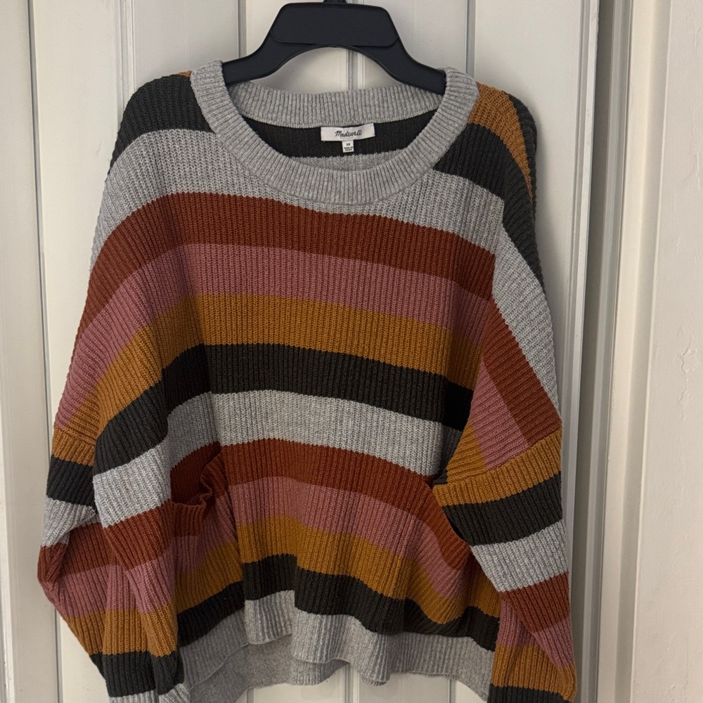 Madewell Crewneck Sweater in Gray, Rust & Mustard